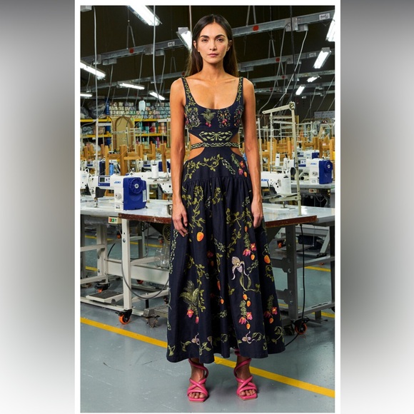 Agua by Agua Bendita Totumo Bouquet Embroidered Linen Maxi Dress - Picture 2 of 7